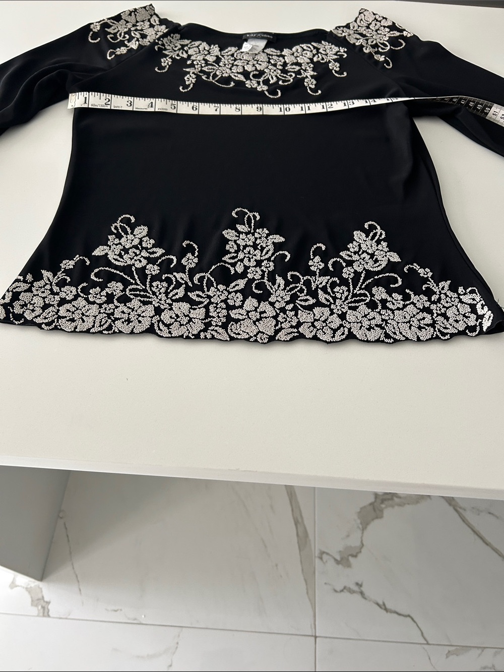 Embellished Black Women's Blouse with Silver Floral Accents